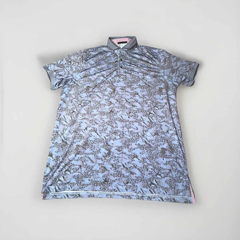 Greyson Golf Polo Shirt Mens XL Blue Camo Animal Print Blade Collar Embroidery